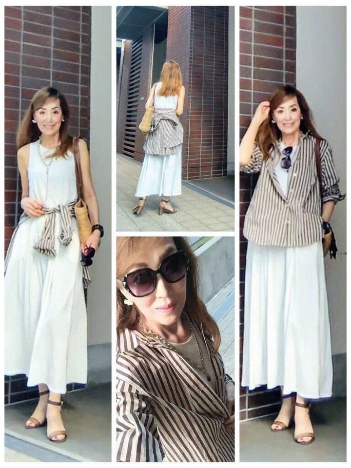 シャツ／ZARA ワンピース／JOINT WORKS サンダル／LE TALON カゴバッグ／ZARA