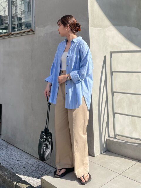 ストライプシャツコーデ1