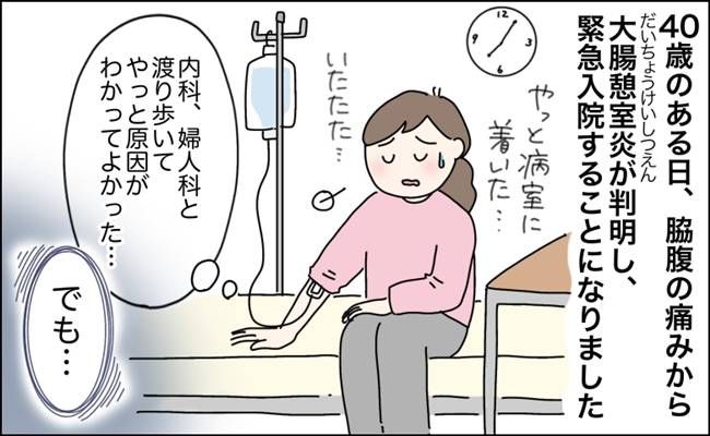 突然の腹痛から大腸憩室炎が判明した女性