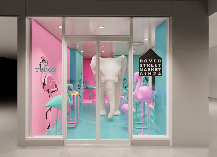 ビビッドなピンクとターコイズブルーを基調としたポップアップ空間