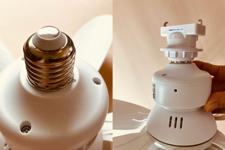 ライト付きファンをシーリングアダプターにつけたところ