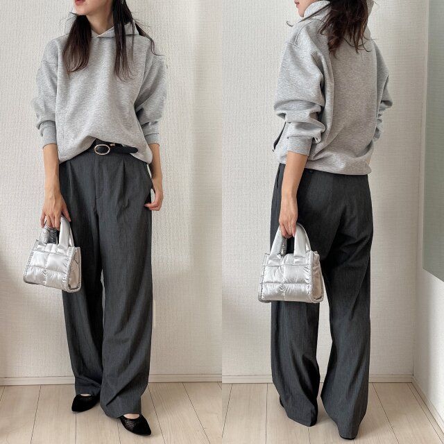 ワイドパンツはベルトをオン