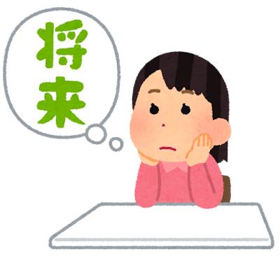 将来のことを考える人のイラスト（女性）