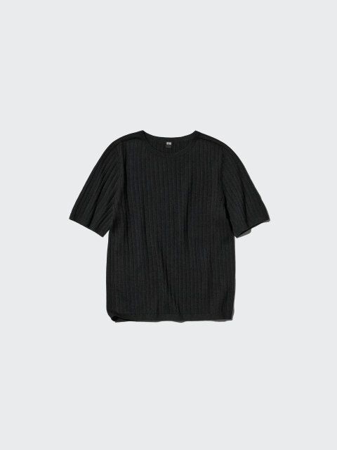 3Dメリノリブクルーネックセーター5分袖