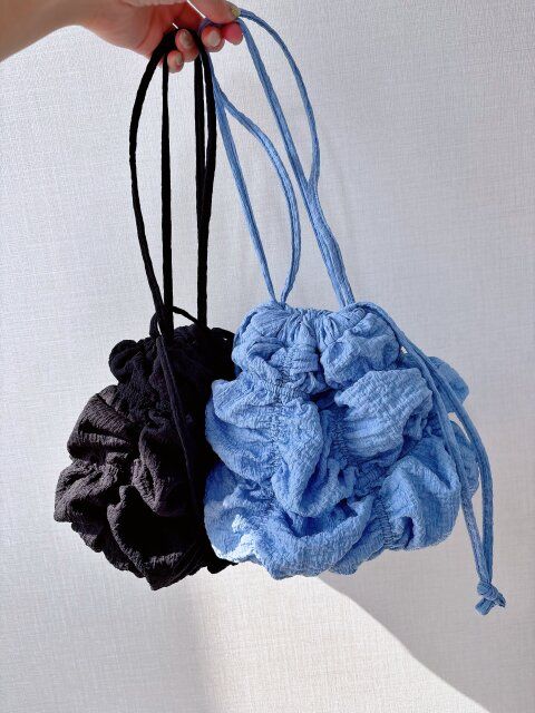 GU シャーリングドローストリングバッグ+E BLACK BLUE