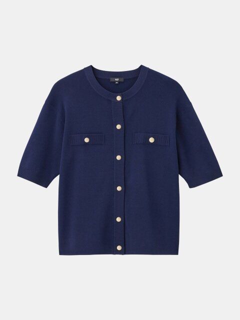 PLSTのUVカットレーヨンブレンド半袖カーディガン