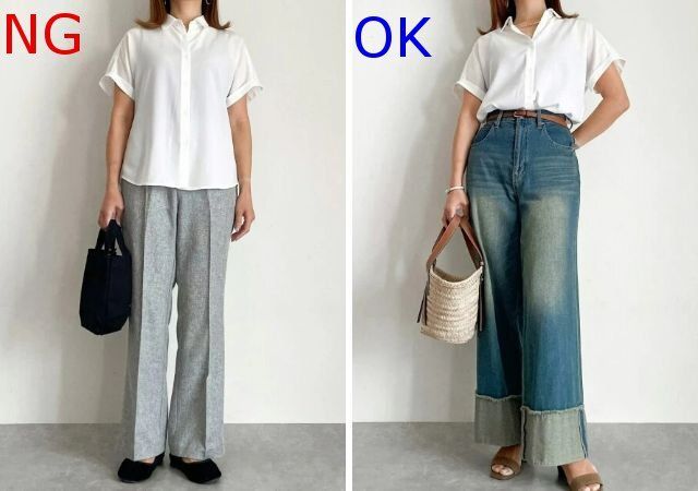 大人レディース夏ドレープシャツNG＆OKコーデ