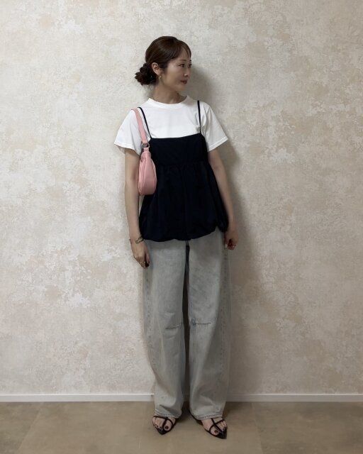 着回しコーデ①バルーンキャミで甘めカジュアルコーデ