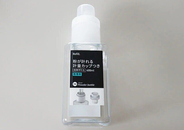 ダイソーの1dp_洗剤ボトル_粉専用_400ml_角_クリアのパッケージ