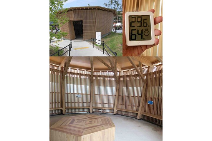 木造の格子に日本らしさも感じる、氷のクールスポット。まさに「未来型の氷室（ひむろ）」です。