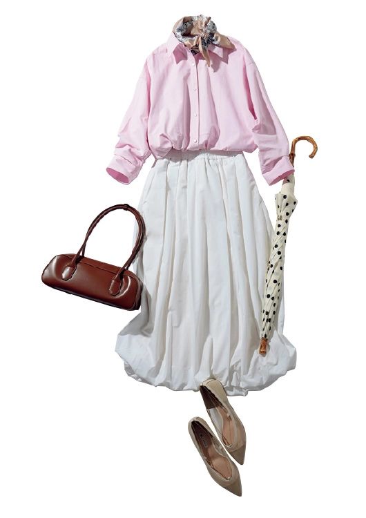 ピンク×白でほの甘ワンツーコーデ