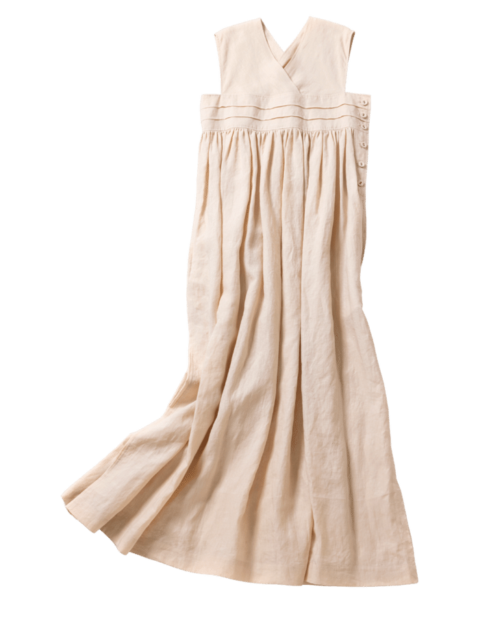 カシュクールと胸下切り替えで脚長に。ハリのあるリネン。4万8400円（ハイク／ボウルズ）