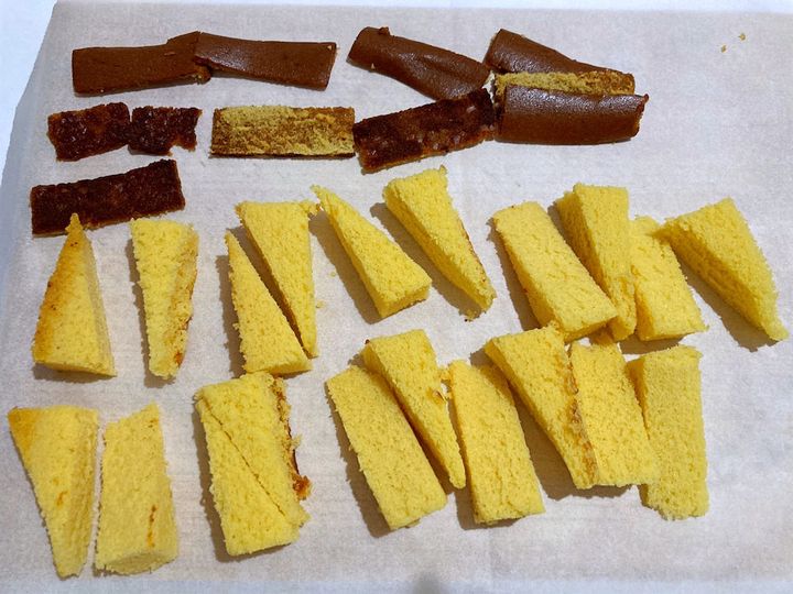 カステラ5切れ分をカットしたところ