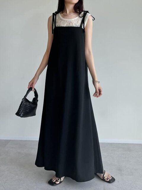 黒キャミワンピースコーデ1