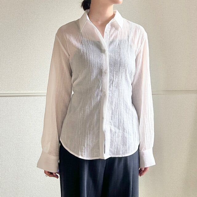 GU テクスチャーシアーシャツ OFF WHITE 160cmでMサイズを着用