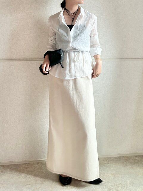 Style①リボンでウエストマーク、ふんわり×きちんとバランスコーデ