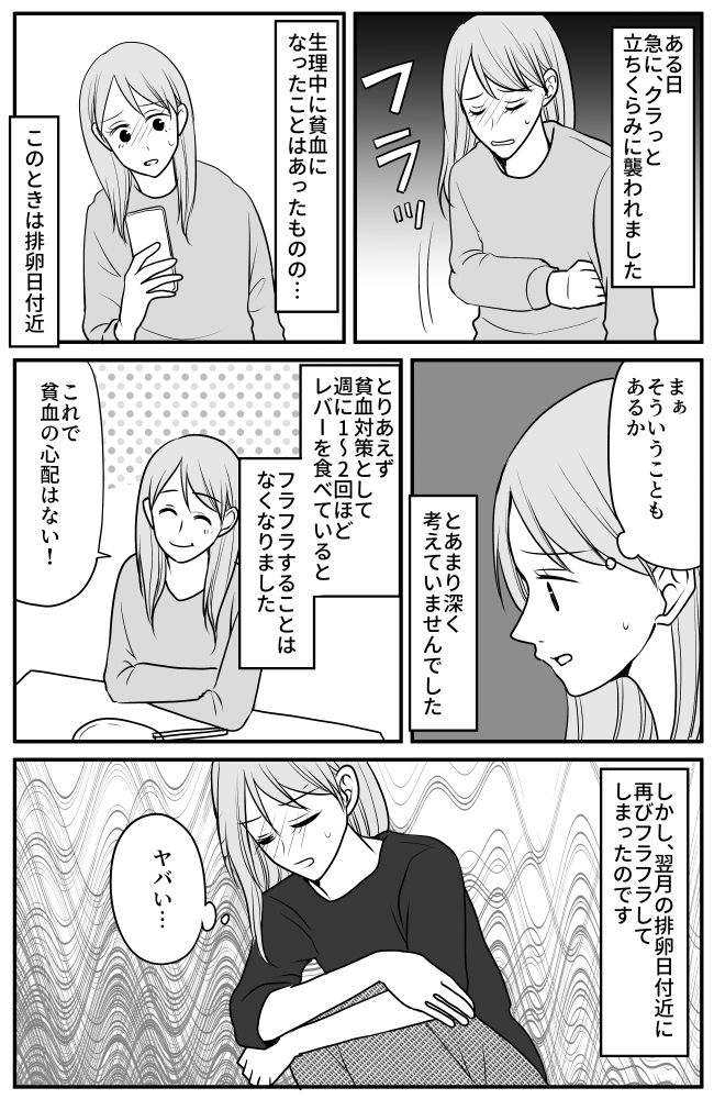 キッチンにいると立ちくらみが。貧血を疑い対策をしたものの、次の月にも同じ症状！？