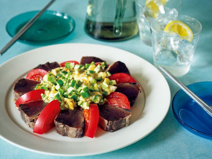 【紫外線対策に】 抗酸化成分をプラスして肌をケア 「かつおとトマトのカルパッチョ」