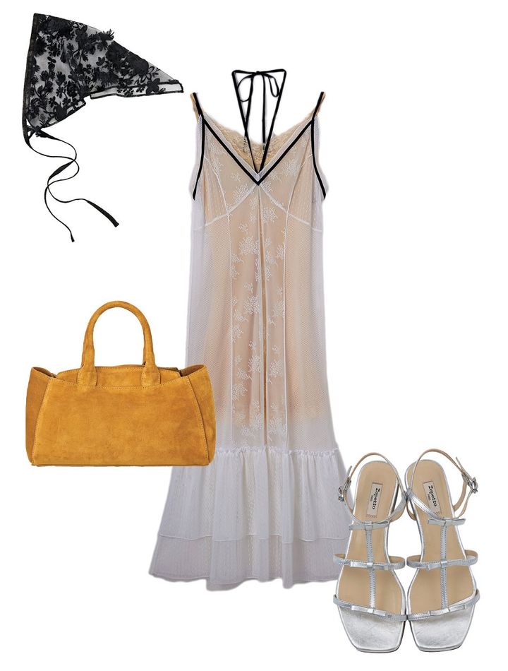 シアーアイテムのレイヤードコーデ