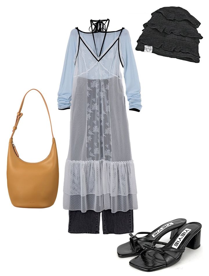 シアーアイテムのレイヤードコーデ