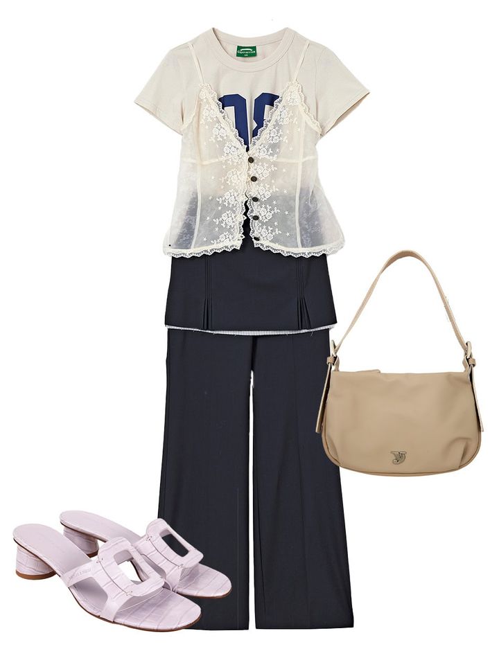 ランジェリー風アイテムのレイヤードコーデ