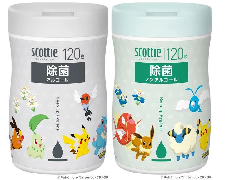 スコッティ ウェットティシュー 除菌 アルコールタイプ 120枚 ／除菌 ノンアルコールタイプ 120枚 ポケモン