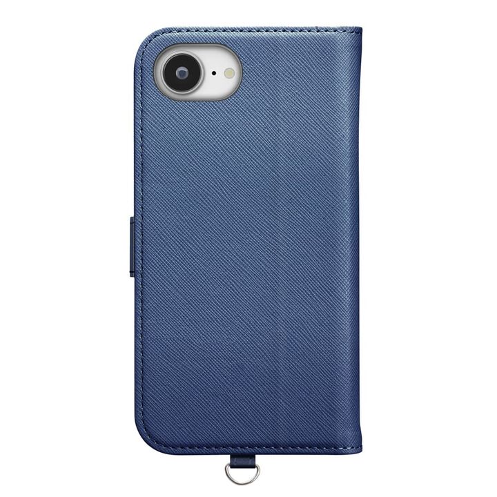 iPhone 16e 用 フリップカバー（サフィアーノ調型押しPUレザー ネイビー）裏