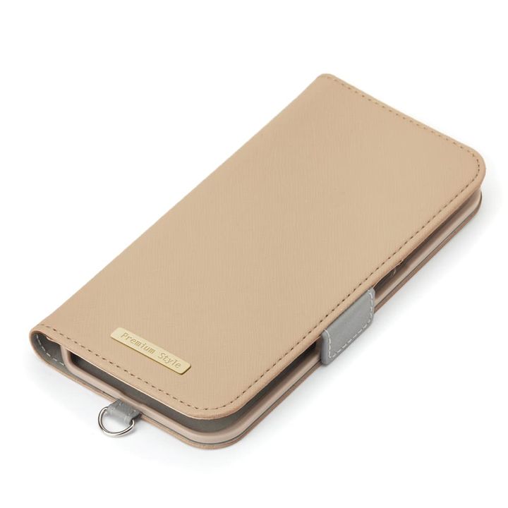 iPhone 16e 用 フリップカバー（サフィアーノ調型押しPUレザー ベージュ）