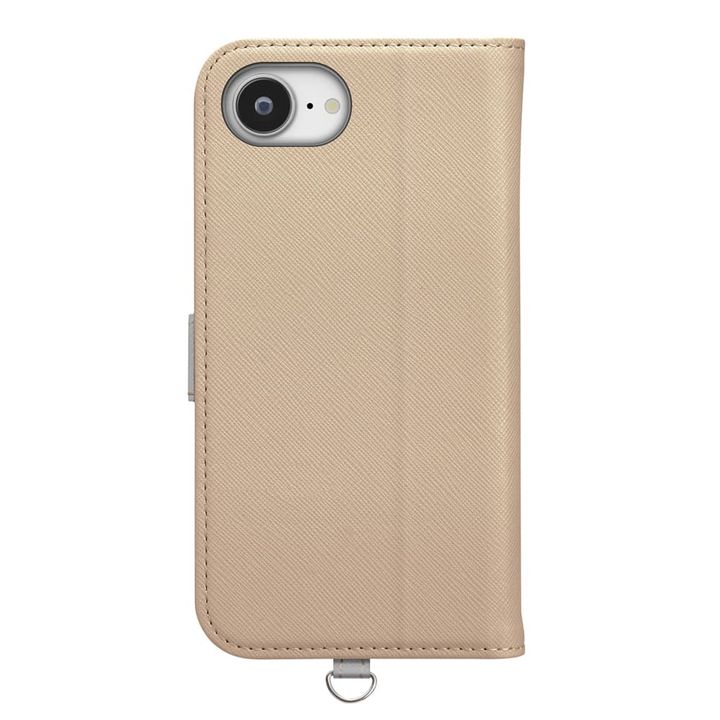 iPhone 16e 用 フリップカバー（サフィアーノ調型押しPUレザー ベージュ）裏