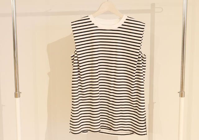 グロスジャージータックノースリーブTシャツ ボーダー