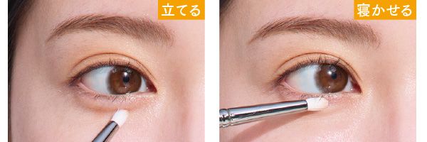 涙袋のアウトライン→立てる、内側のハイライト→寝かせる