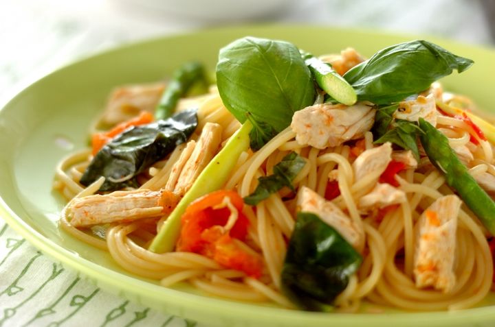 チキンとトマトのバジルスパゲティー