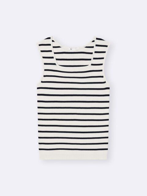リブニットボーダースクエアネックタンクトップ