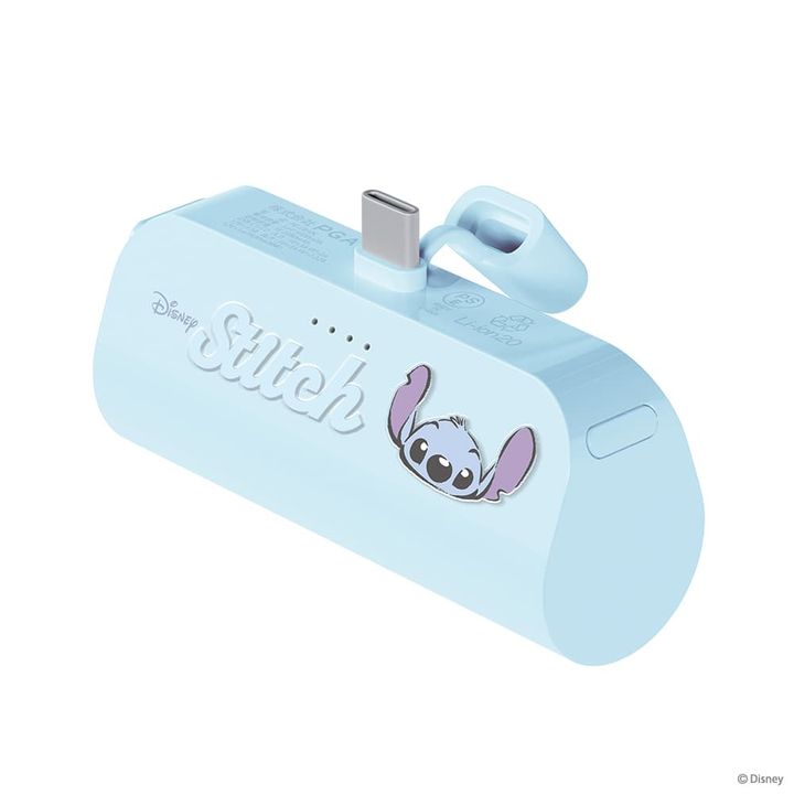 USB Type-C 直挿しモバイルバッテリー 5,000mAh（スティッチ）斜め