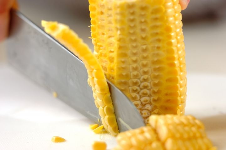 トウモロコシと大葉のご飯の下準備2