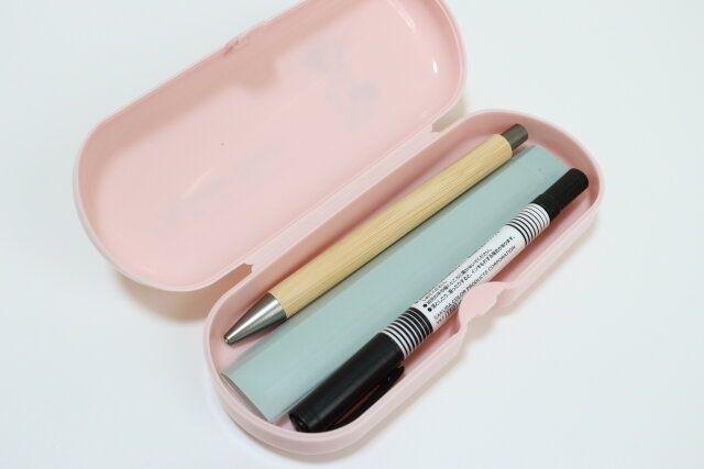 ダイソーの筆記用具を入れたマルチケース（ミッキー／ミニー）