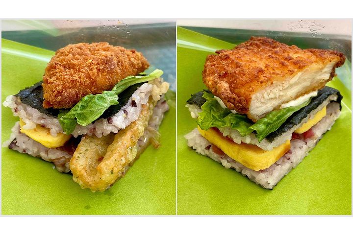 ワンコイン（500円）の価格もうれしい「海苔弁」（左）、夏バテ予防の塩分＋クエン酸補給も期待できる「チキン南蛮」（右）。