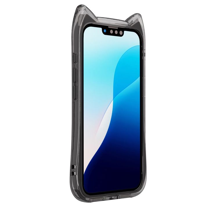 iPhone 16e用 ネコミミ エアクッションケース ブラック（液晶）