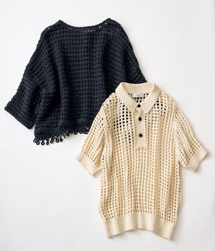 （右）ポロニット¥28,600／ハイク（ボウルズ） （左）プルオーバー¥44, 000 ／ハウス オブ ロータス（ハウス オブ ロータス 二子玉川店）