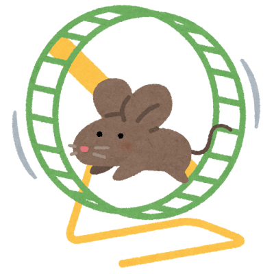回し車で走るネズミのイラスト