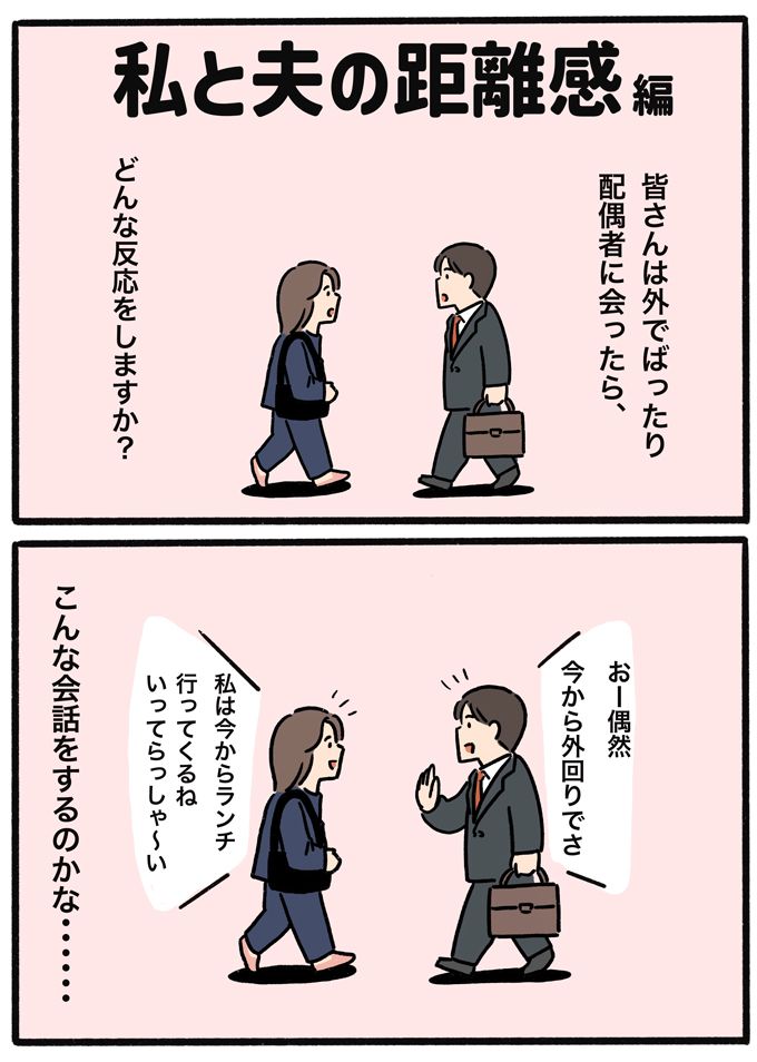 「前から来る人、夫っぽい…」夫婦が街でばったり会った。皆さんなら、どんな反応をしますか？【むすこと私のやんごとなき日常・セレクション】の画像1
