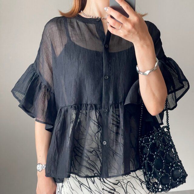 coca シアーフリルブラウス BLACK