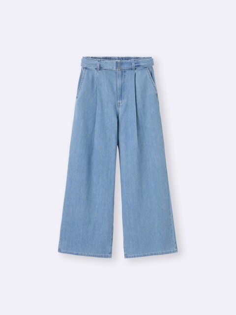 GUのライトデニムベルテッドワイドパンツ