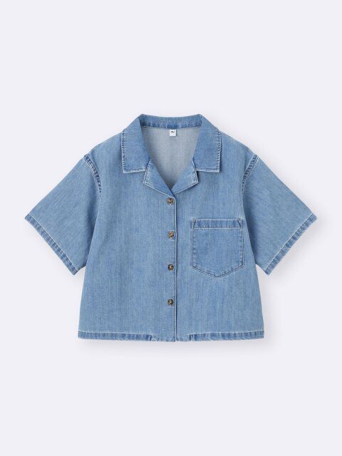 GUのライトデニムオープンカラーシャツ