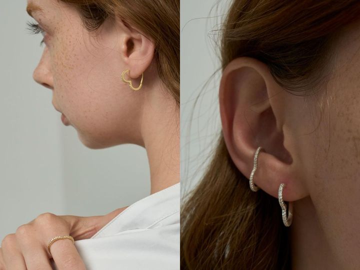 画像: 左「Silver925 ハートフープピアス / 両耳用」￥14,850、「Silver925 ハートリング」￥9,900、右「Silver925 ハートイヤカフ / 片耳用」￥8,800 出典：ファーストハンド