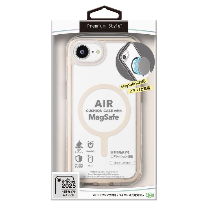 PGA Premium Style「iPhone 16e用 MagSafe対応 エアクッションケース」モカ3