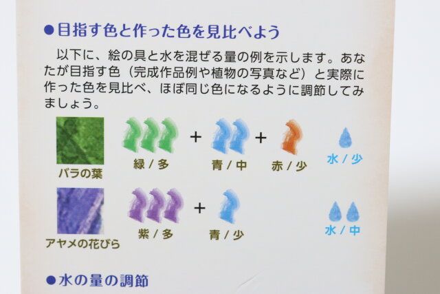 ダイソーの水彩絵の具つきぬりえ（花と果実）のアドバイスカード
