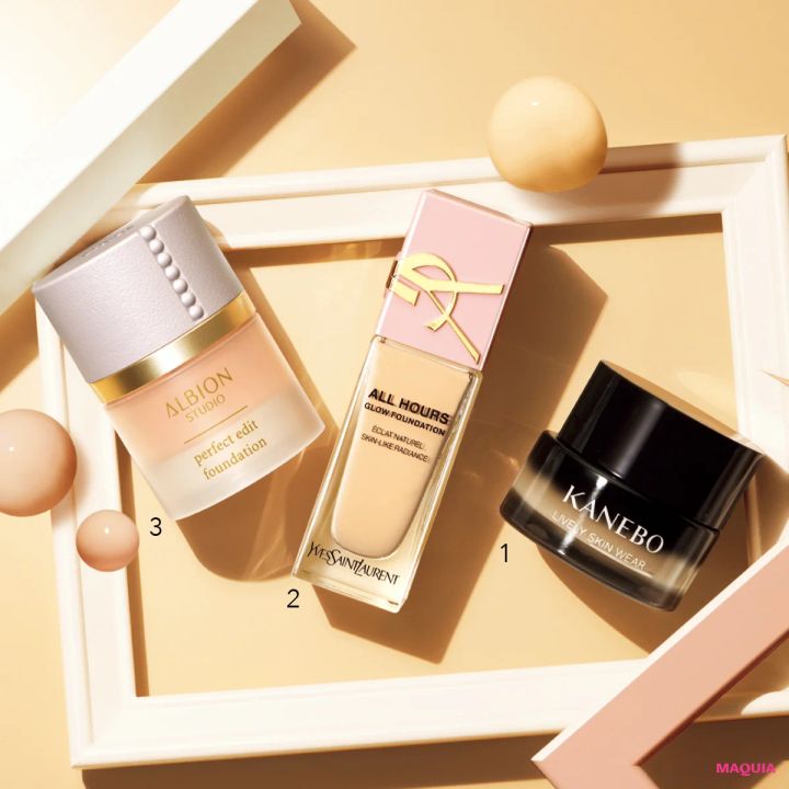 マキア 美女子ネタ YSL KANEBO カネボウ ライブリースキン ウェアII オールアワーズ リキッド グロウ アルビオン スタジオ パーフェクトエディット ファンデーション