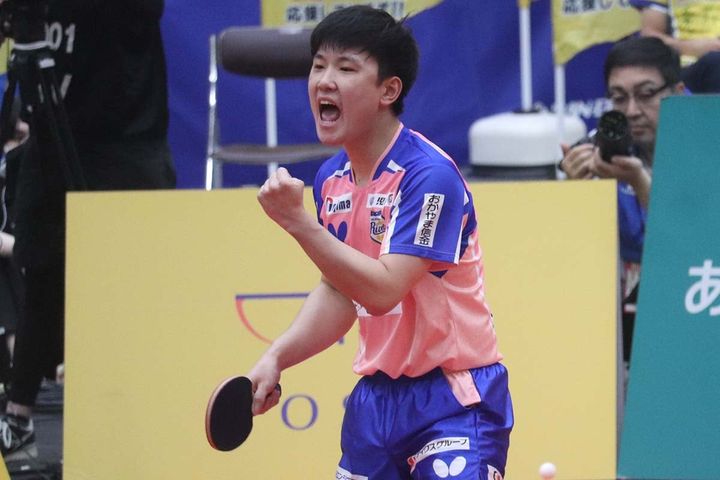 岡山リベッツの張本智和 撮影：SPREAD編集部