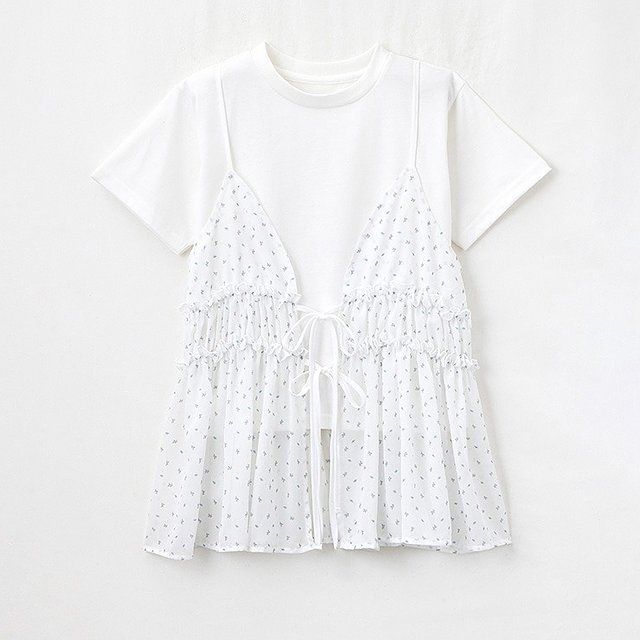 しまむらの小花柄キャミとプルオーバーセット